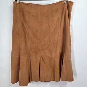 Lauren Ralph Lauren 16 Brown Suede Leather Knee Length Skirt Western Yellowstone